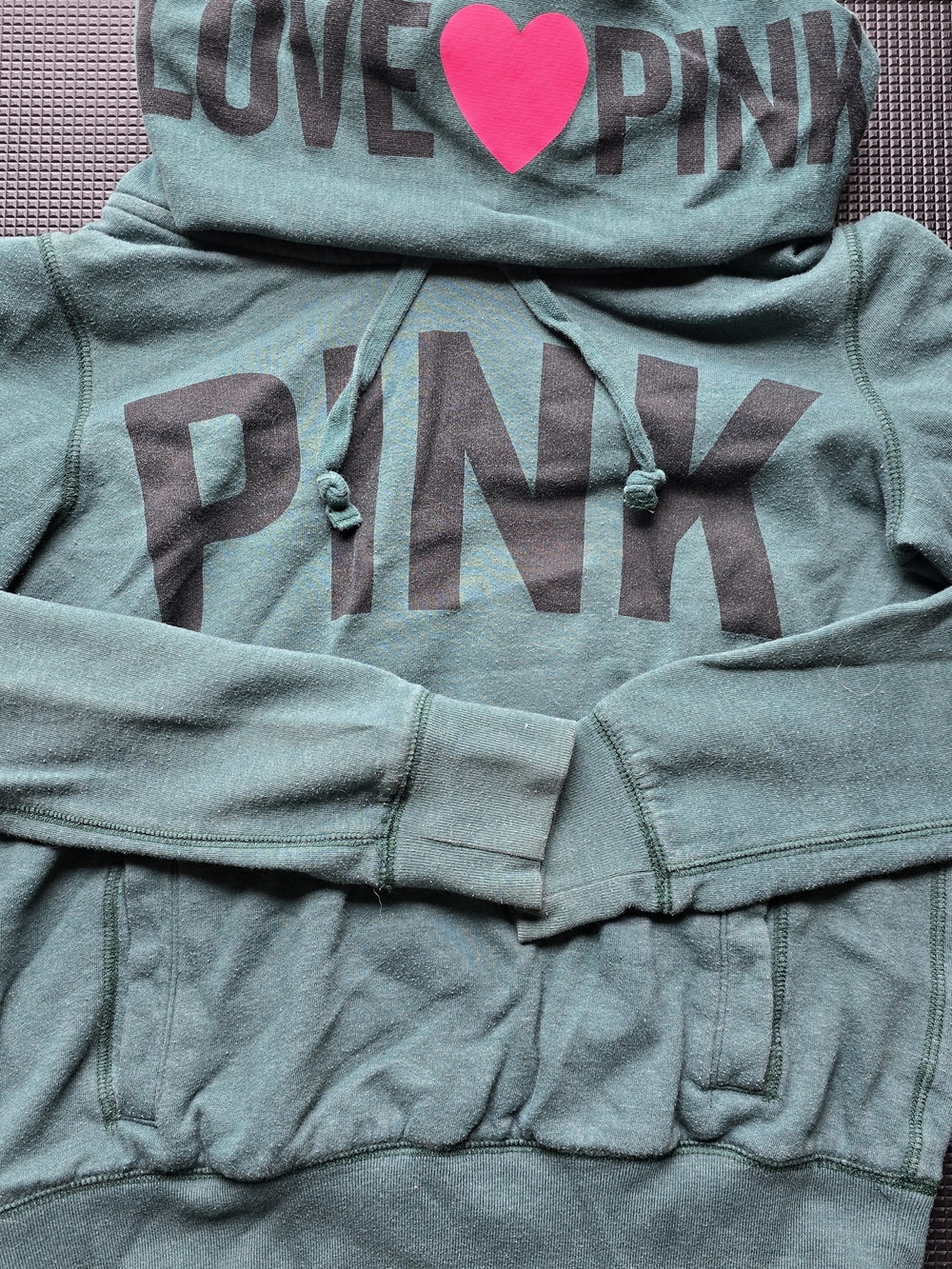 PINK Victoria's Secret Green Hoodie with Pink Heart